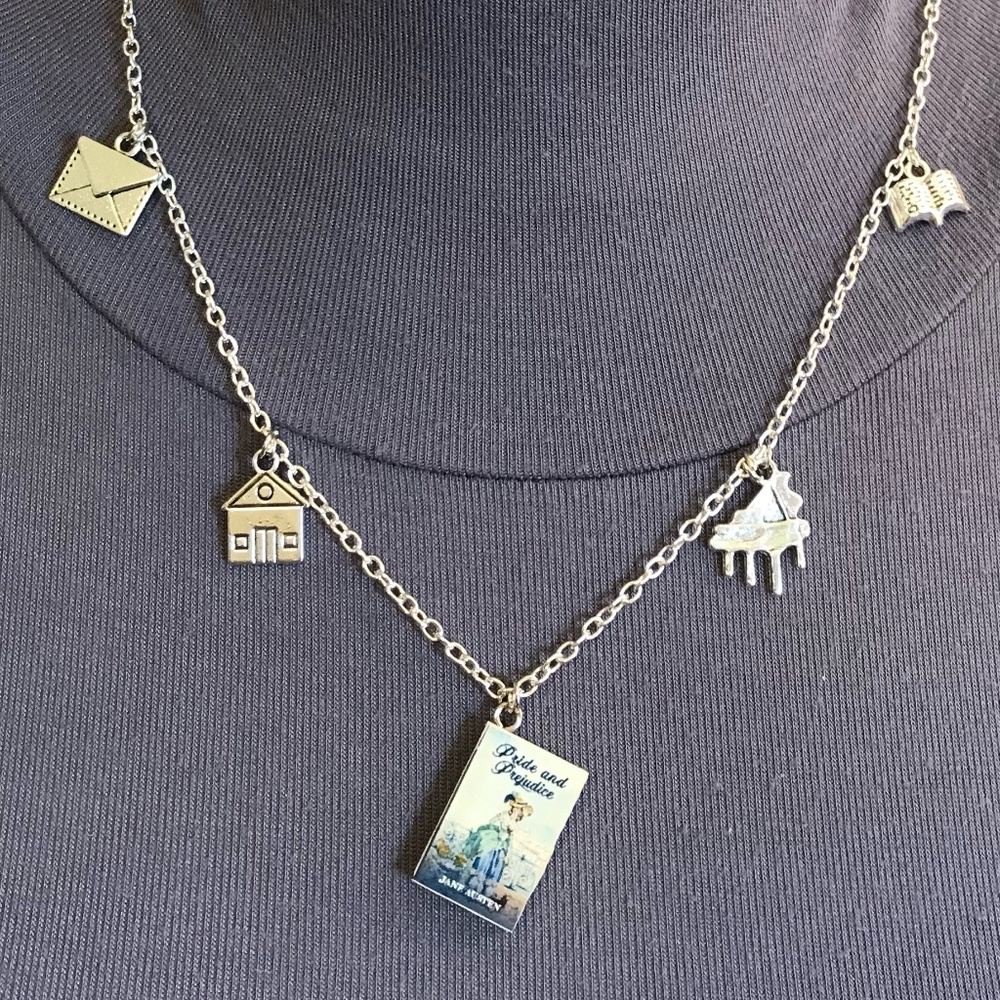 Pride & Prejudice Jane Austen Handmade Literature Necklace, Book Cover, Piano